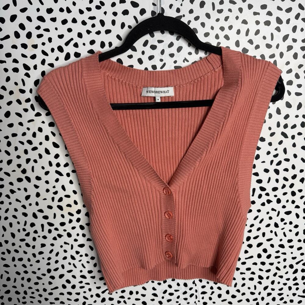 WeWoreWhat Womens Sweater Vest Top Button Front Knit Ribbed M Pink